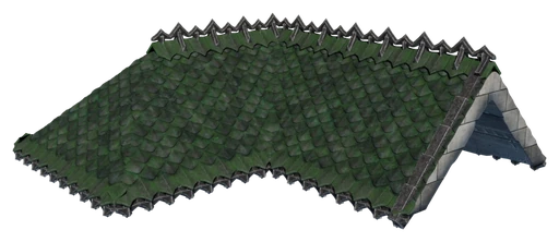 An L-shaped hipped roof made of Castle Roof Block