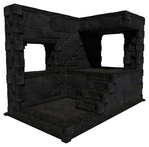 A small building made of Castle Wall Stone Block