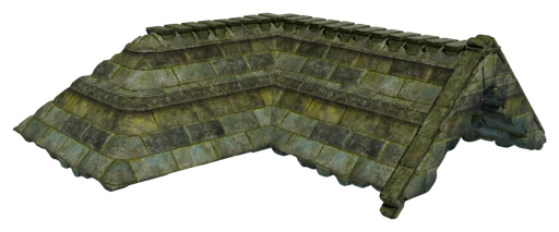 An L-shaped hipped roof made of Drak Temple Roof Block