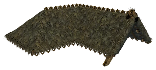 An L-shaped hipped roof made of Palm Leaf Roof Block