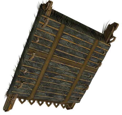 A single slope of Palm Leaf Roof Block seen from behind and below