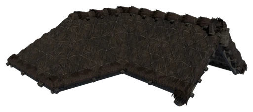 An L-shaped hipped roof made of Plant Fiber Roof Block