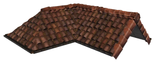 An L-shaped hipped roof made of Roof Tiles Block