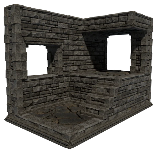 A small building made of Roughly Cut Stone Block