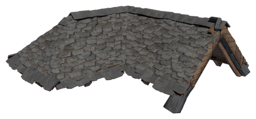 An L-shaped hipped roof made of Stone Shingle Roof Block