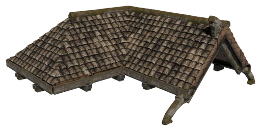 An L-shaped hipped roof made of Tarred Shingle Roof Block