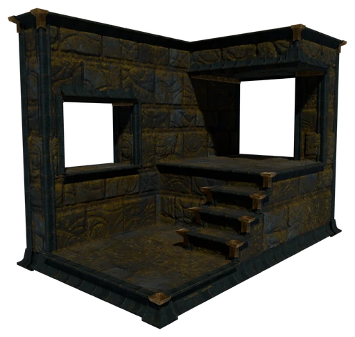 A small building made of Weathered Ancient Stone Block